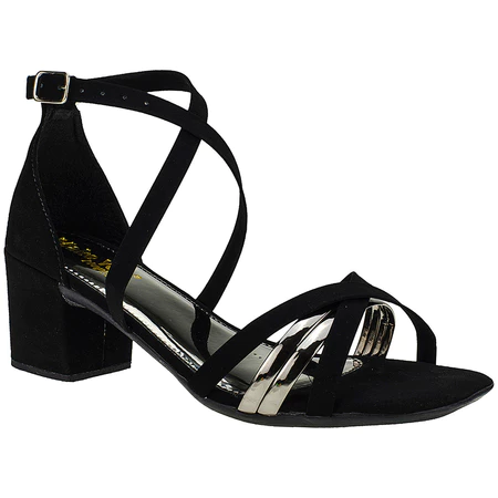 Sandalia Feminina Salto Baixo Grosso Bico Quadrado Tira X