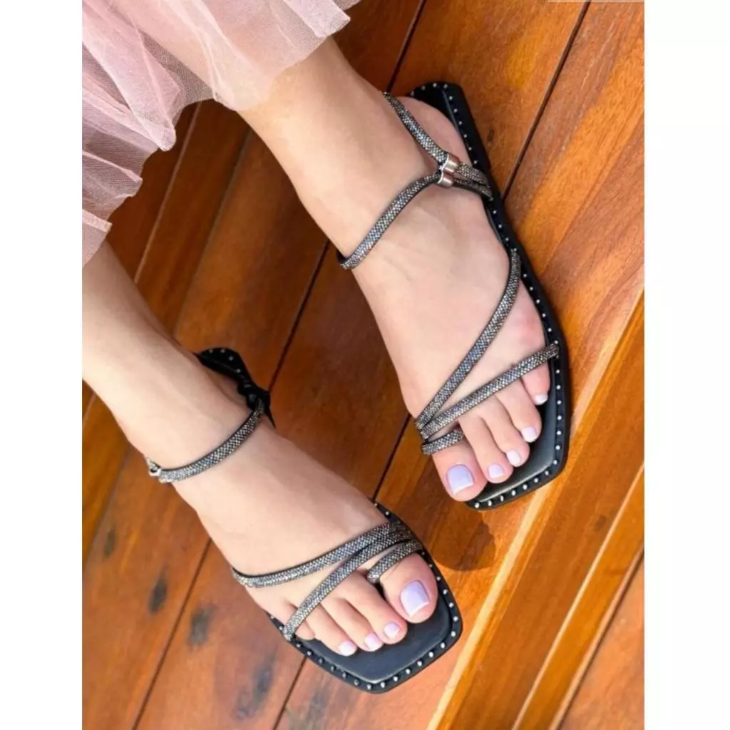 Sandália Flat Pedrarias Coloridas Lux - LH