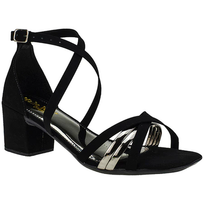 Sandalia Feminina Salto Baixo Grosso Bico Quadrado Tira X