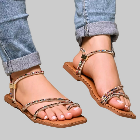 Sandália Flat Pedrarias Coloridas Lux - LH